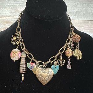 Vintage  charms and art glass beads charm necklace